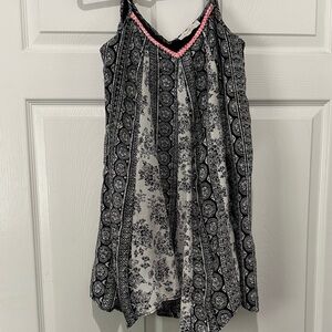 Entro Black White Print Sleeveless Dress Pink Trim‎ Boho Summer